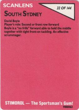 1988 Scanlens #32 David Boyle Back